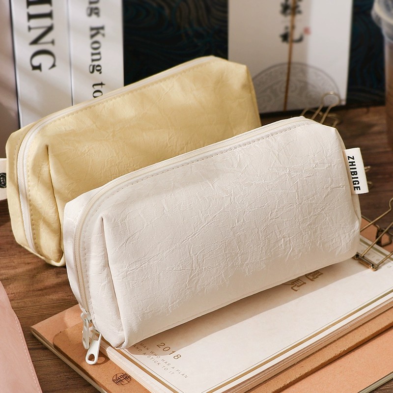 Aesthetic Large Pencil Case Pouch - Astuccio in Pelle Crema Kawaii Impermeabile